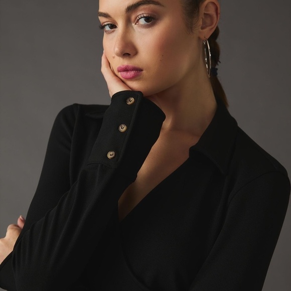 NWT Anthropologie Black Knit Wrap Dress XS - Picture 4 of 4